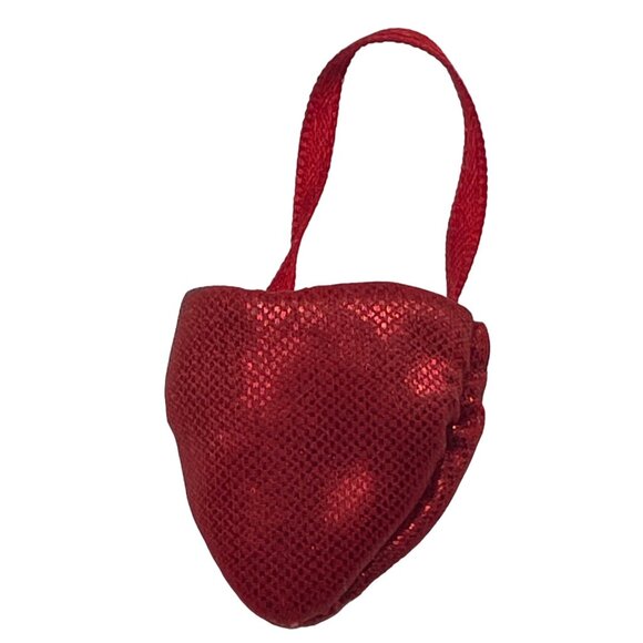 Mini Red Sparkle Heart strawberry Shaped Bag With Handle For Doll Accessories Ti - Picture 2 of 5